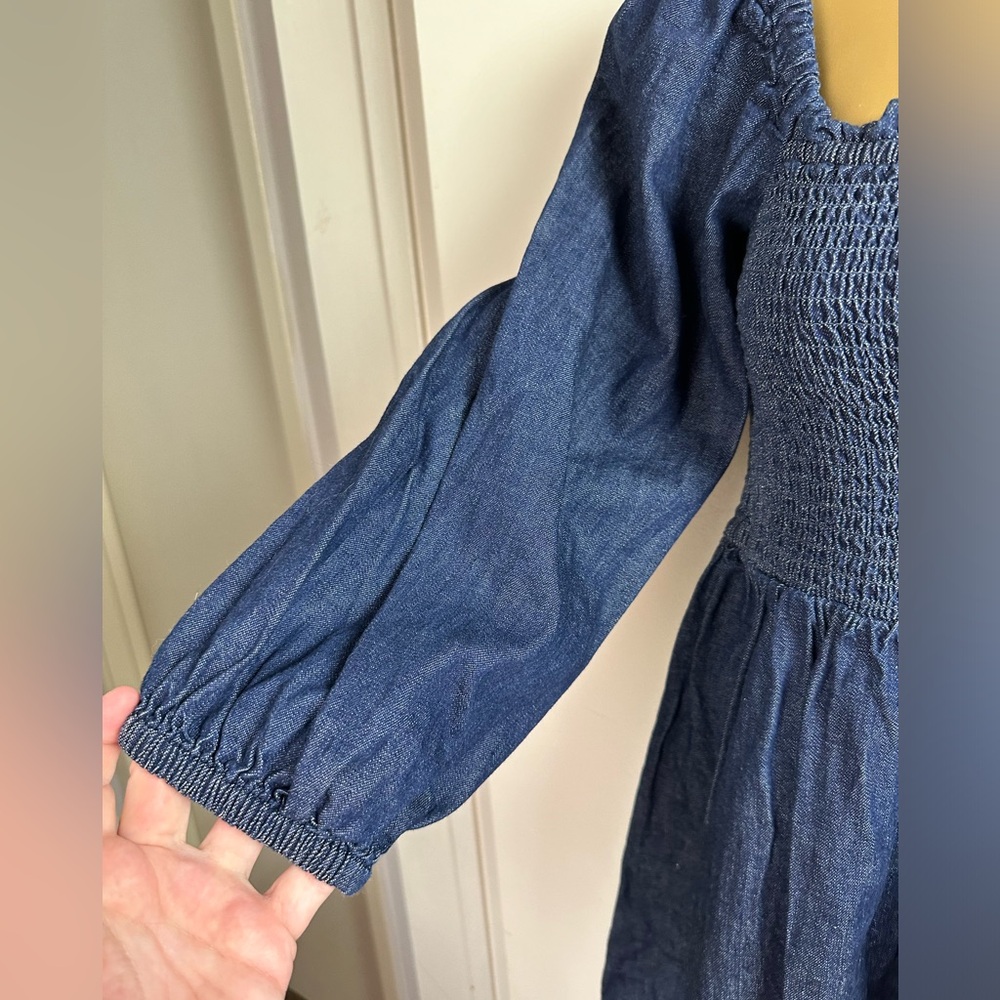 J.Crew 100%Cotton Smocked Fitted Bodice Long Puff Sleeve Chambray PullOn Dress S - Picture 9 of 16